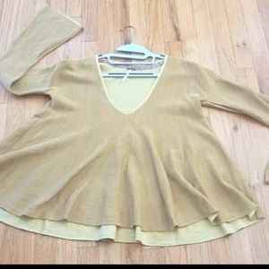 FREE PEOPLE LINEN X, BOHO, BELL SLEEVES, FIT N FLARE, FLOWY SZ - Oversize Small